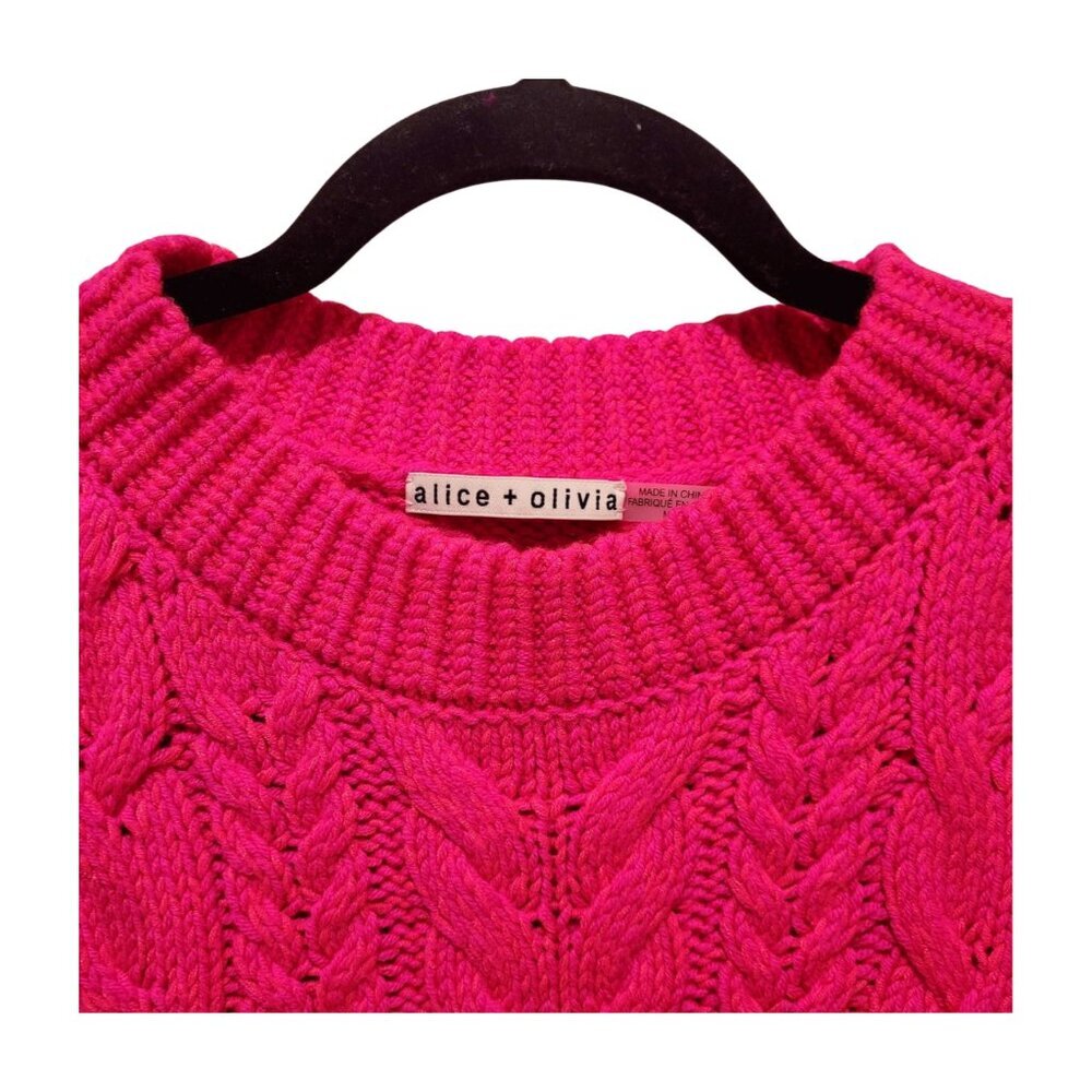 ALICE + OLIVIA Lennie Cable Mini Dress Wild Pink Long Sleeve Medium M - Picture 5 of 9